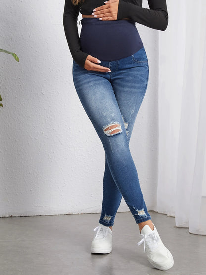 Maternity Washed Distressed Skinny Fit Jeans