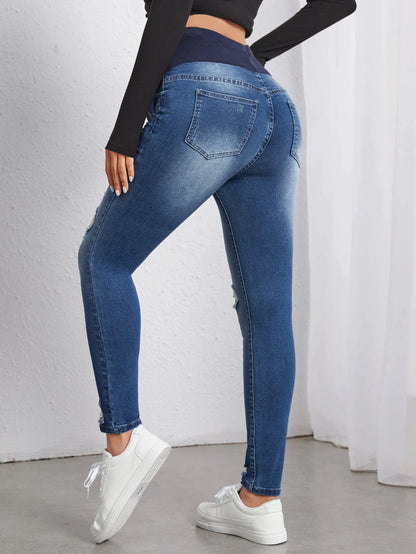 Maternity Washed Distressed Skinny Fit Jeans
