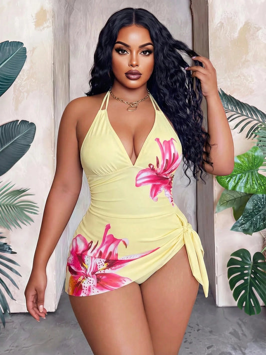 Maweii 2026 Summer New Sexy Positioning Print Sweet Concealed Belly High-End 2 Pieces Plus Size Swimsuit Beach Outfits For Woman Plus Size Resort Wear Women Vacation Dress Bikinis Set For Women With C