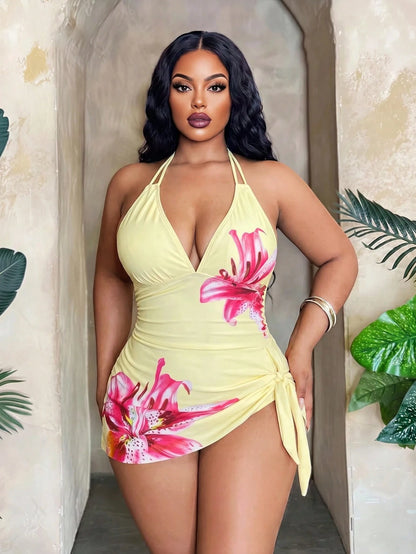 Maweii 2026 Summer New Sexy Positioning Print Sweet Concealed Belly High-End 2 Pieces Plus Size Swimsuit Beach Outfits For Woman Plus Size Resort Wear Women Vacation Dress Bikinis Set For Women With C