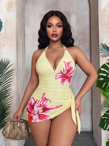 Maweii 2026 Summer New Sexy Positioning Print Sweet Concealed Belly High-End 2 Pieces Plus Size Swimsuit Beach Outfits For Woman Plus Size Resort Wear Women Vacation Dress Bikinis Set For Women With C
