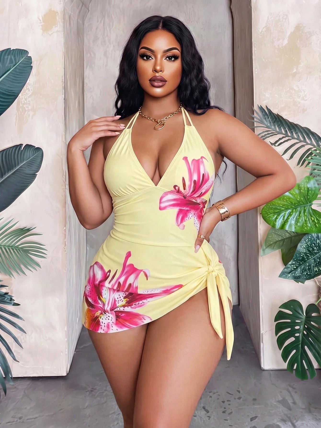 Maweii 2026 Summer New Sexy Positioning Print Sweet Concealed Belly High-End 2 Pieces Plus Size Swimsuit Beach Outfits For Woman Plus Size Resort Wear Women Vacation Dress Bikinis Set For Women With C