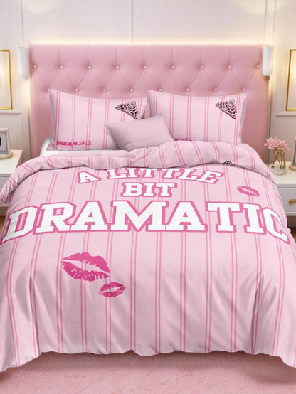 Mean Girls| 3pcs Striped Cute Bad Girl Printed Quilt Cover Set, Sanded Material, Soft And Warm, Multiple Sizes, Suitable For Single Bed/Double Bed/Queen Bed/King Bed, Machine Washable