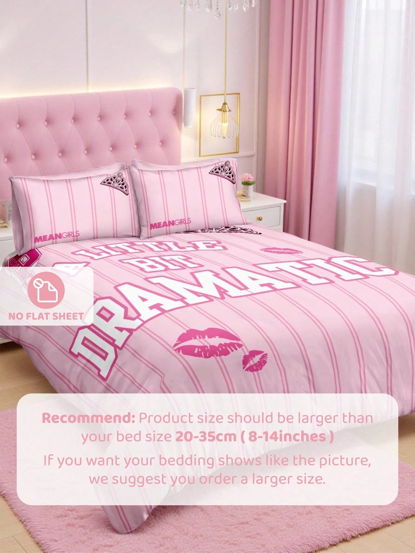 Mean Girls| 3pcs Striped Cute Bad Girl Printed Quilt Cover Set, Sanded Material, Soft And Warm, Multiple Sizes, Suitable For Single Bed/Double Bed/Queen Bed/King Bed, Machine Washable