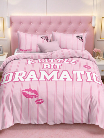 Mean Girls| 3pcs Striped Cute Bad Girl Printed Quilt Cover Set, Sanded Material, Soft And Warm, Multiple Sizes, Suitable For Single Bed/Double Bed/Queen Bed/King Bed, Machine Washable