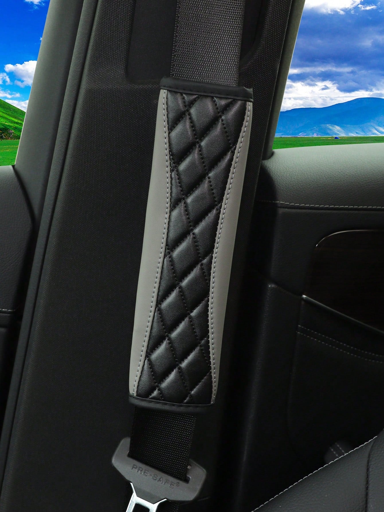 MEIKAXIU 1pc 3D Embroidered Faux Sheepskin Car Safety Belt Shoulder Pad, Comfortable & Pressure Reducing