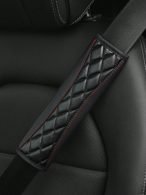 MEIKAXIU 1pc 3D Embroidered Faux Sheepskin Car Seat Belt Cover, Comfortable & Pressure-Relieving, Anti-Tightening & Safety Belt