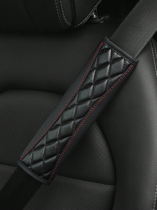 MEIKAXIU 1pc 3D Embroidered Faux Sheepskin Car Seat Belt Cover, Comfortable & Pressure-Relieving, Anti-Tightening & Safety Belt