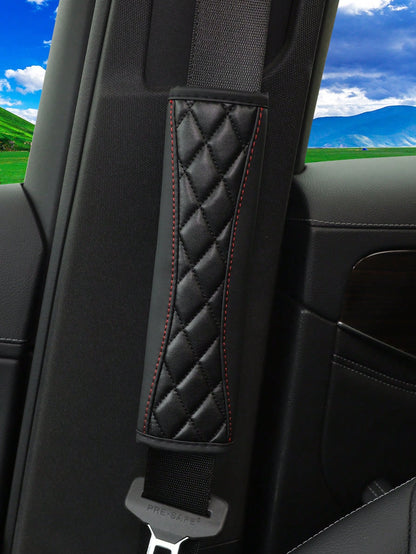 MEIKAXIU 1pc 3D Embroidered Faux Sheepskin Car Seat Belt Cover, Comfortable & Pressure-Relieving, Anti-Tightening & Safety Belt