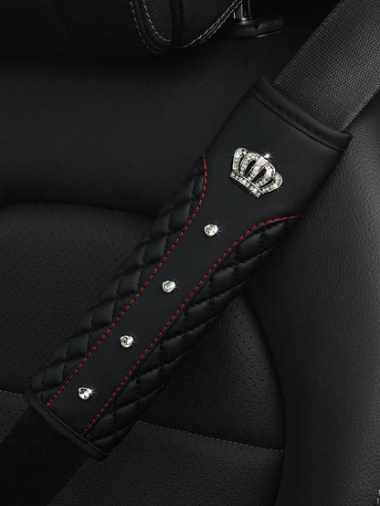 MEIKAXIU 1pc Blingbling Crown & Rhinestone Embedded Car Seat Belt Shoulder Pad, Comfortable & Pressure-Relieving, Anti-Squeezing & Safety Ensured