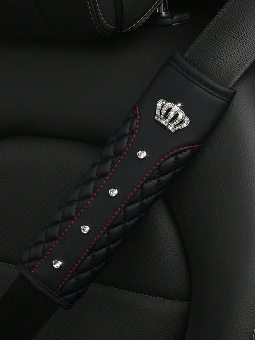 MEIKAXIU 1pc Blingbling Crown & Rhinestone Embedded Car Seat Belt Shoulder Pad, Comfortable & Pressure-Relieving, Anti-Squeezing & Safety Ensured