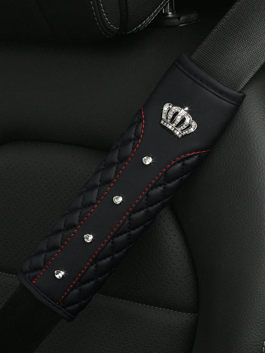 MEIKAXIU 1pc Blingbling Crown & Rhinestone Embedded Car Seat Belt Shoulder Pad, Comfortable & Pressure-Relieving, Anti-Squeezing & Safety Ensured