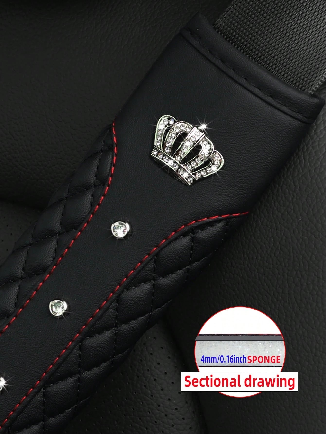 MEIKAXIU 1pc Blingbling Crown & Rhinestone Embedded Car Seat Belt Shoulder Pad, Comfortable & Pressure-Relieving, Anti-Squeezing & Safety Ensured