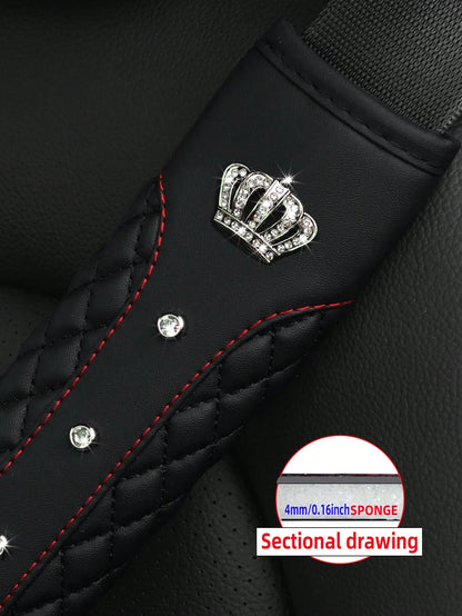 MEIKAXIU 1pc Blingbling Crown & Rhinestone Embedded Car Seat Belt Shoulder Pad, Comfortable & Pressure-Relieving, Anti-Squeezing & Safety Ensured