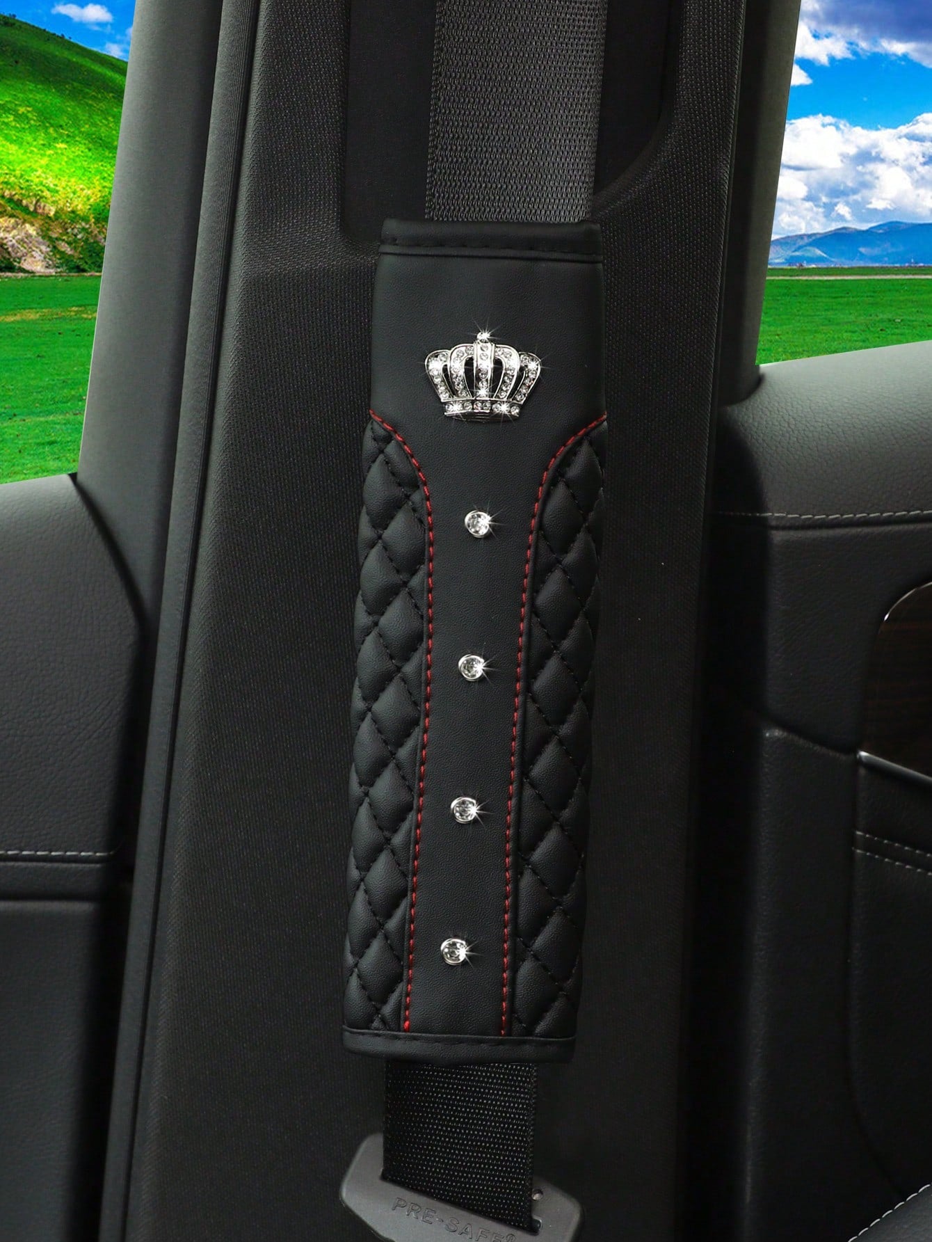 MEIKAXIU 1pc Blingbling Crown & Rhinestone Embedded Car Seat Belt Shoulder Pad, Comfortable & Pressure-Relieving, Anti-Squeezing & Safety Ensured