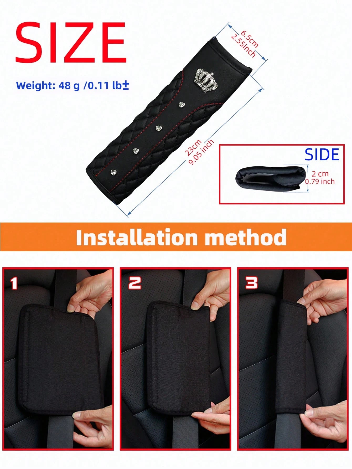 MEIKAXIU 1pc Blingbling Crown & Rhinestone Embedded Car Seat Belt Shoulder Pad, Comfortable & Pressure-Relieving, Anti-Squeezing & Safety Ensured