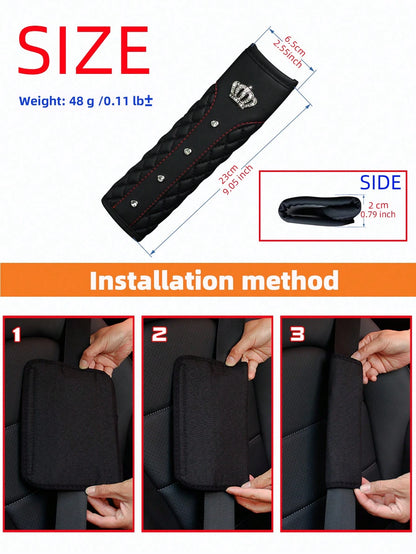 MEIKAXIU 1pc Blingbling Crown & Rhinestone Embedded Car Seat Belt Shoulder Pad, Comfortable & Pressure-Relieving, Anti-Squeezing & Safety Ensured