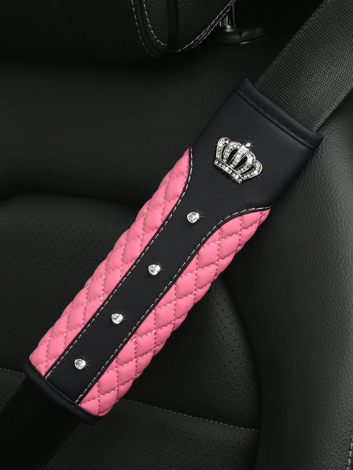 MEIKAXIU 1pc Blingbling Crown & Rhinestone Embedded Car Seat Belt Shoulder Pad, Comfortable & Pressure-Relieving, Anti-Squeezing & Safety Ensured