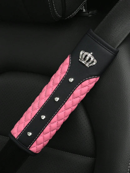 MEIKAXIU 1pc Blingbling Crown & Rhinestone Embedded Car Seat Belt Shoulder Pad, Comfortable & Pressure-Relieving, Anti-Squeezing & Safety Ensured
