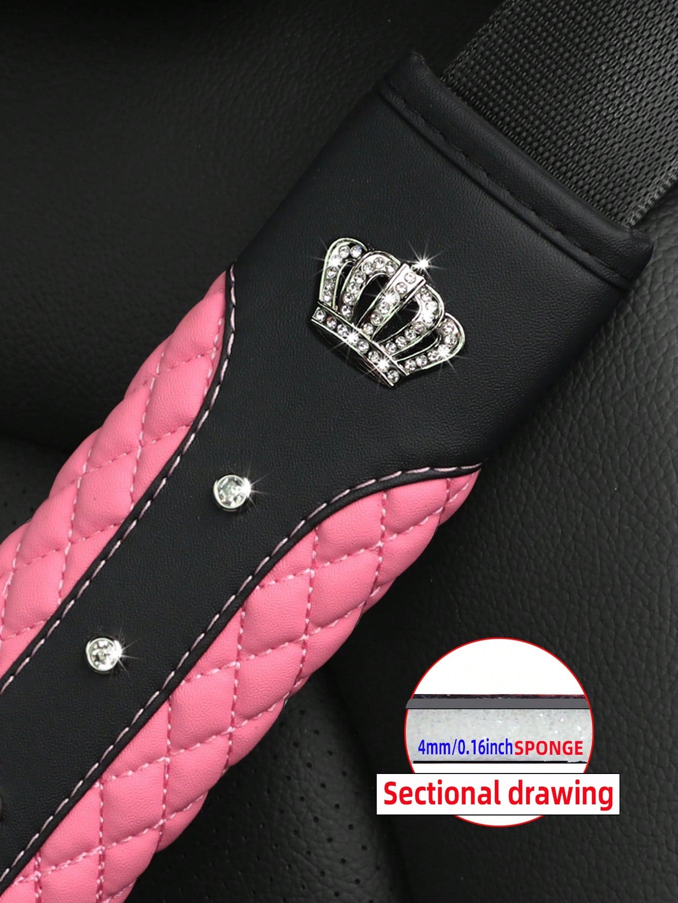 MEIKAXIU 1pc Blingbling Crown & Rhinestone Embedded Car Seat Belt Shoulder Pad, Comfortable & Pressure-Relieving, Anti-Squeezing & Safety Ensured