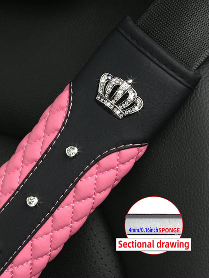 MEIKAXIU 1pc Blingbling Crown & Rhinestone Embedded Car Seat Belt Shoulder Pad, Comfortable & Pressure-Relieving, Anti-Squeezing & Safety Ensured