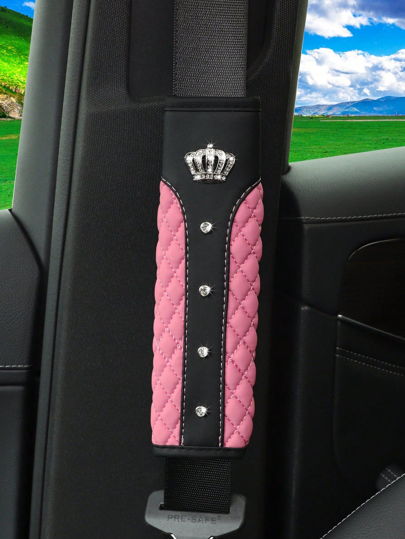MEIKAXIU 1pc Blingbling Crown & Rhinestone Embedded Car Seat Belt Shoulder Pad, Comfortable & Pressure-Relieving, Anti-Squeezing & Safety Ensured