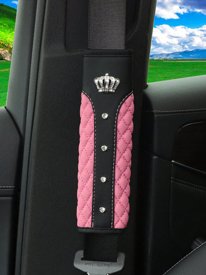 MEIKAXIU 1pc Blingbling Crown & Rhinestone Embedded Car Seat Belt Shoulder Pad, Comfortable & Pressure-Relieving, Anti-Squeezing & Safety Ensured