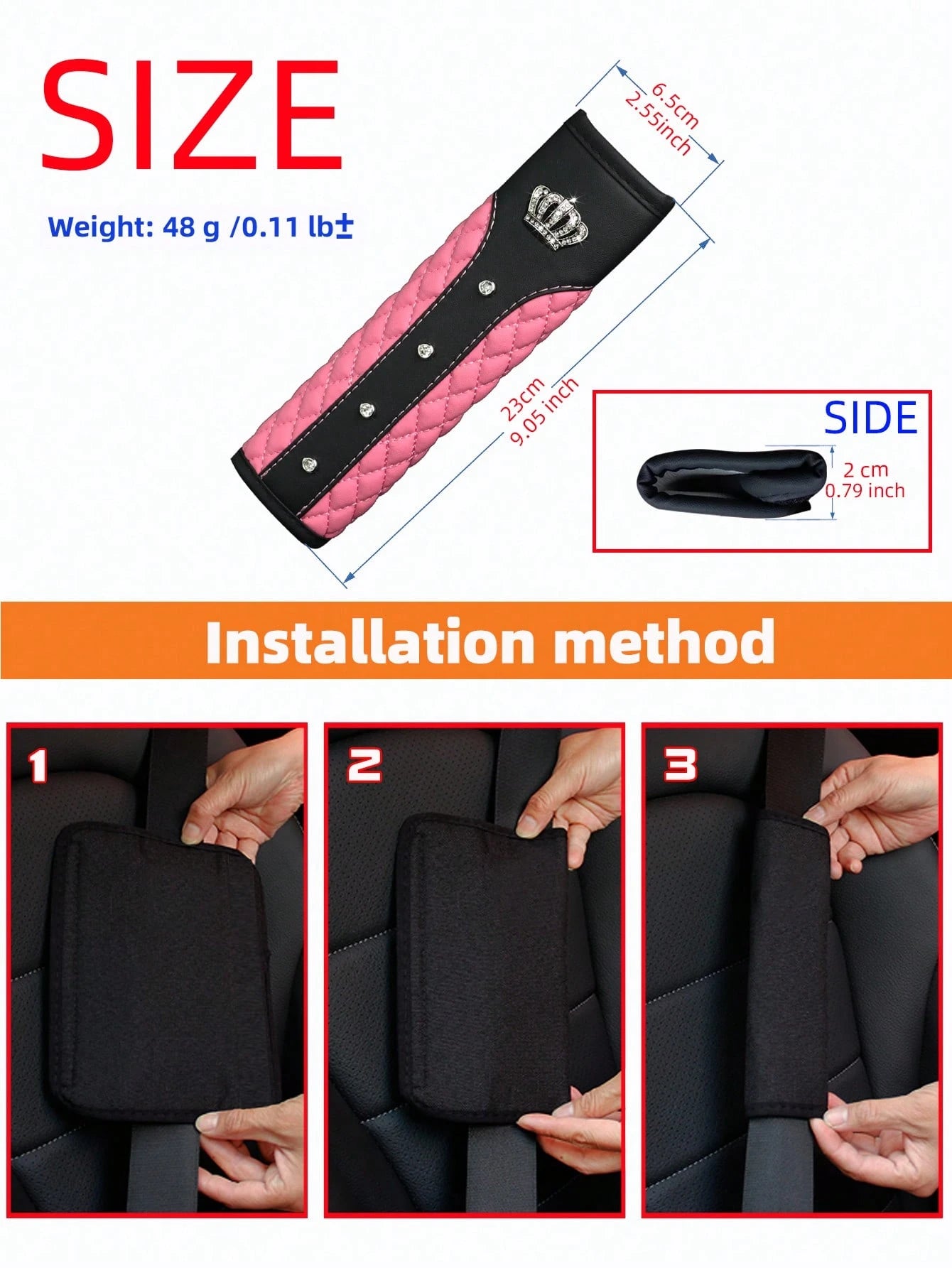 MEIKAXIU 1pc Blingbling Crown & Rhinestone Embedded Car Seat Belt Shoulder Pad, Comfortable & Pressure-Relieving, Anti-Squeezing & Safety Ensured