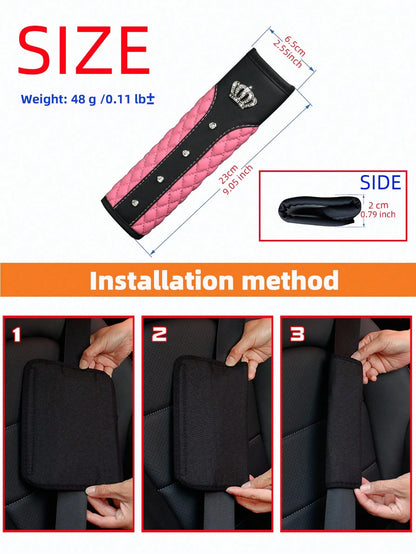 MEIKAXIU 1pc Blingbling Crown & Rhinestone Embedded Car Seat Belt Shoulder Pad, Comfortable & Pressure-Relieving, Anti-Squeezing & Safety Ensured