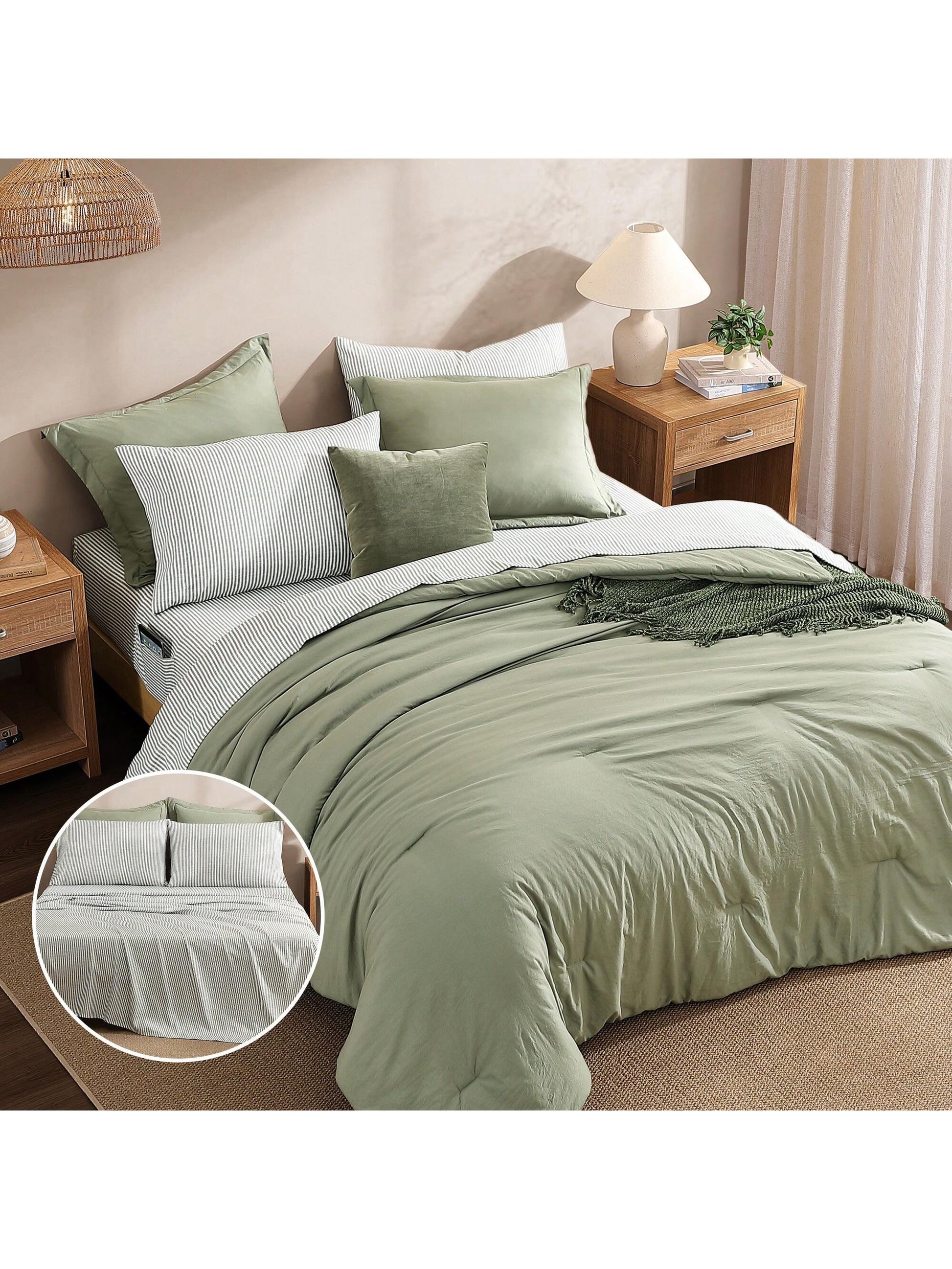 Melex 7 Pieces Prewashed Bed In A Bag Bedding Sets With Comforters, All Seasons Down Alternative Comforter Bed Set With Sheets,Pillowcases & Shams