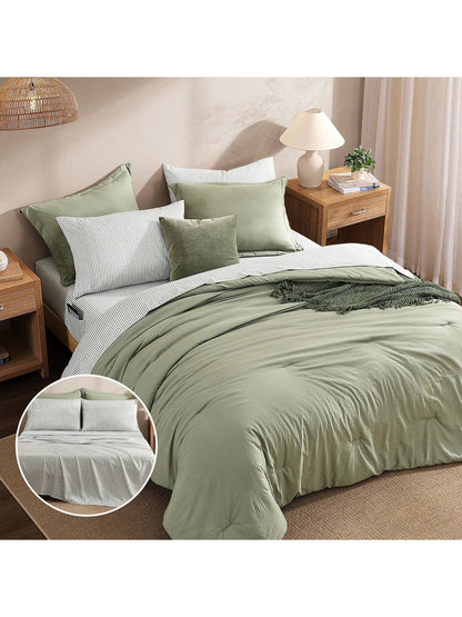 Melex 7 Pieces Prewashed Bed In A Bag Bedding Sets With Comforters, All Seasons Down Alternative Comforter Bed Set With Sheets,Pillowcases & Shams