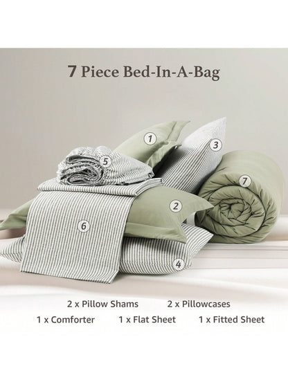 Melex 7 Pieces Prewashed Bed In A Bag Bedding Sets With Comforters, All Seasons Down Alternative Comforter Bed Set With Sheets,Pillowcases & Shams