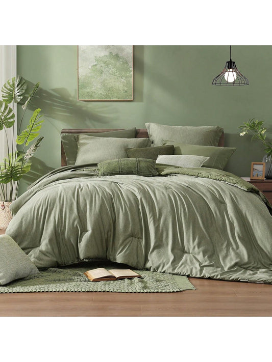 Melex Reversible Comforter Set, Bedding Sets 7 Pieces, Cationic Dyeing Bed In A Bag With Comforter, Sheets, Pillowcases & Shams