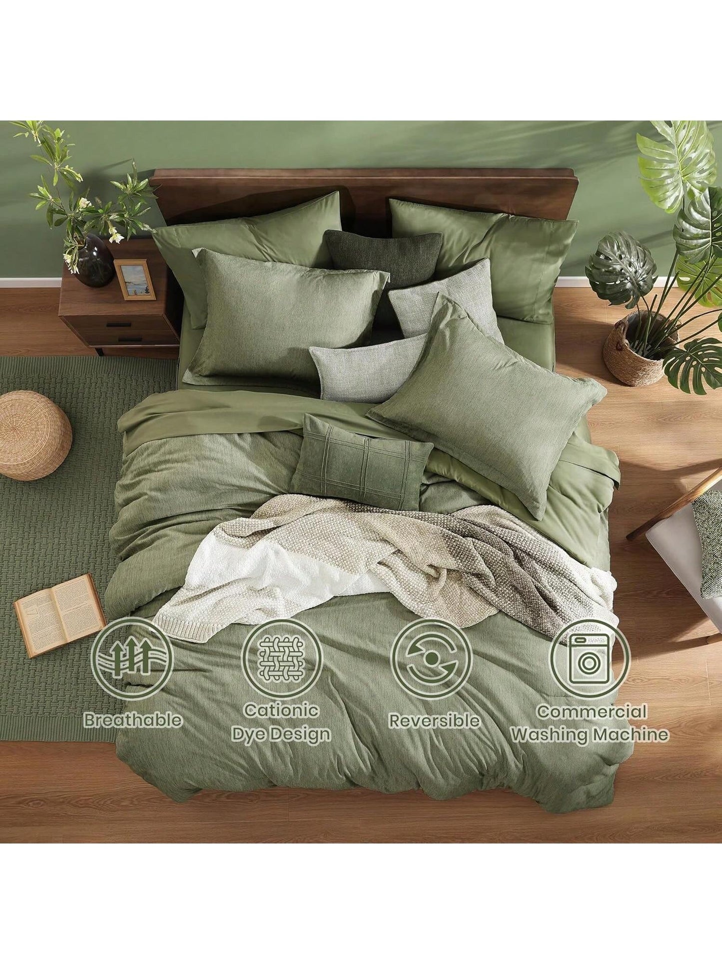 Melex Reversible Comforter Set, Bedding Sets 7 Pieces, Cationic Dyeing Bed In A Bag With Comforter, Sheets, Pillowcases & Shams