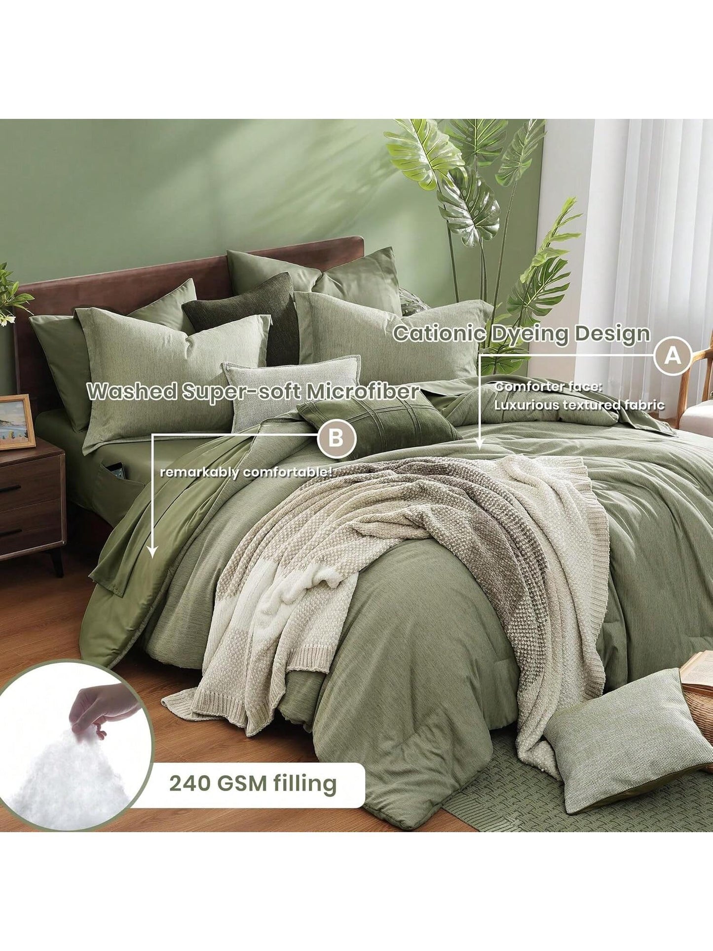 Melex Reversible Comforter Set, Bedding Sets 7 Pieces, Cationic Dyeing Bed In A Bag With Comforter, Sheets, Pillowcases & Shams