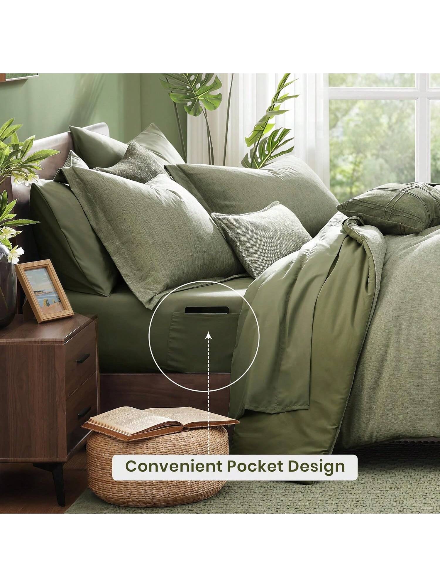 Melex Reversible Comforter Set, Bedding Sets 7 Pieces, Cationic Dyeing Bed In A Bag With Comforter, Sheets, Pillowcases & Shams