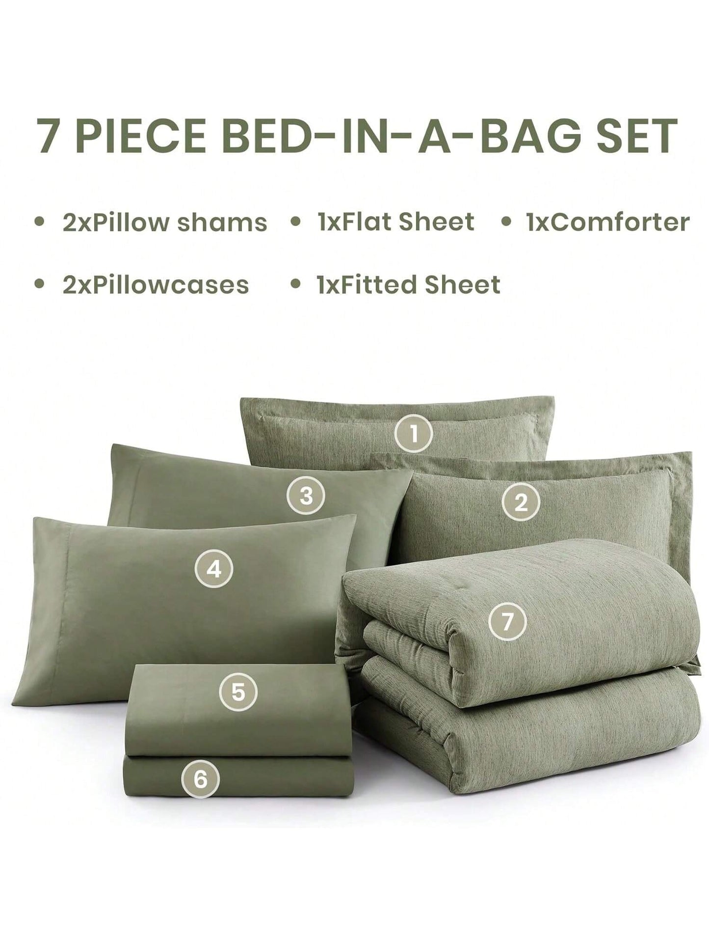 Melex Reversible Comforter Set, Bedding Sets 7 Pieces, Cationic Dyeing Bed In A Bag With Comforter, Sheets, Pillowcases & Shams