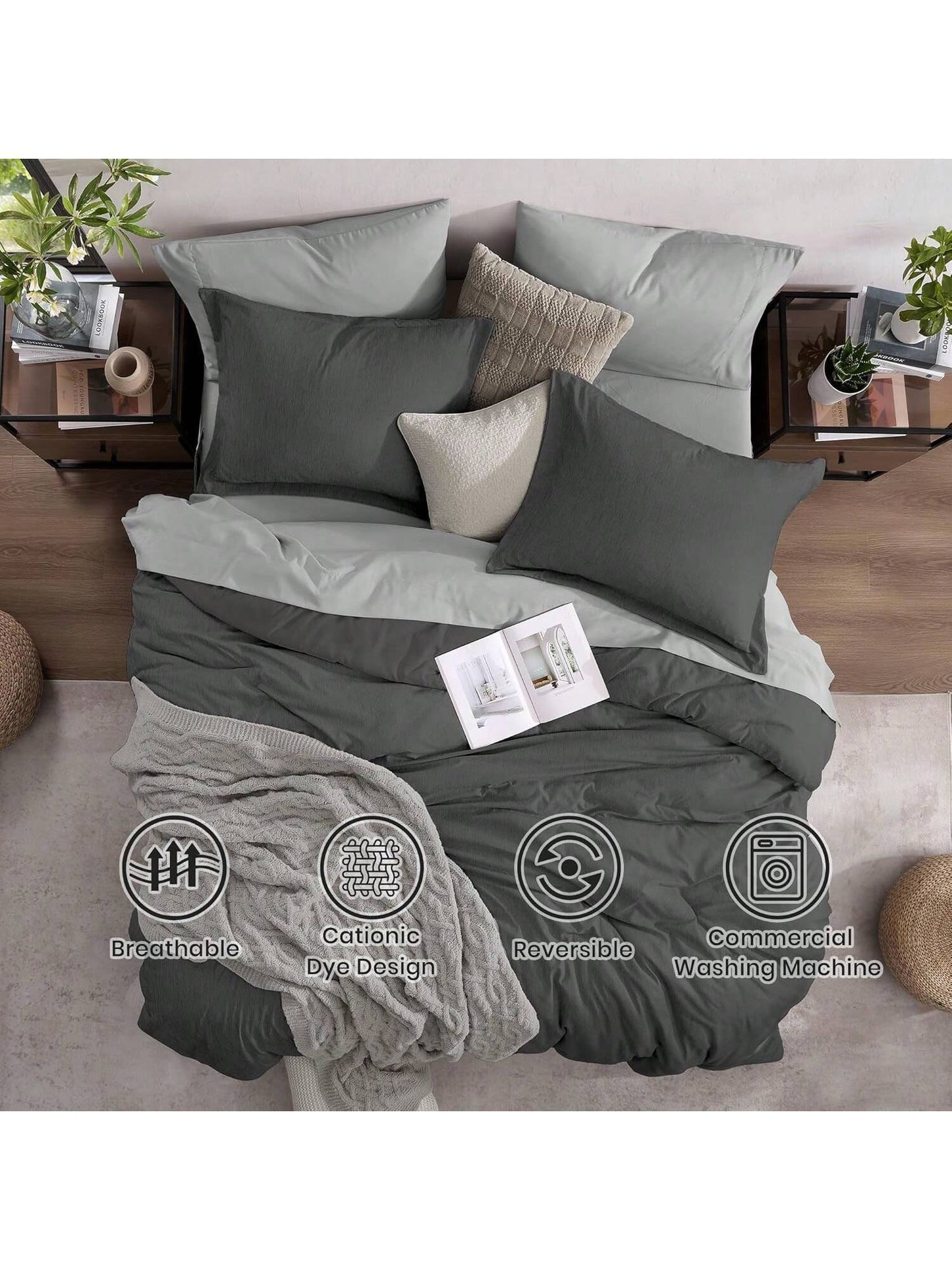 Melex Reversible Comforter Set, Bedding Sets 7 Pieces, Cationic Dyeing Bed In A Bag With Comforter, Sheets, Pillowcases & Shams