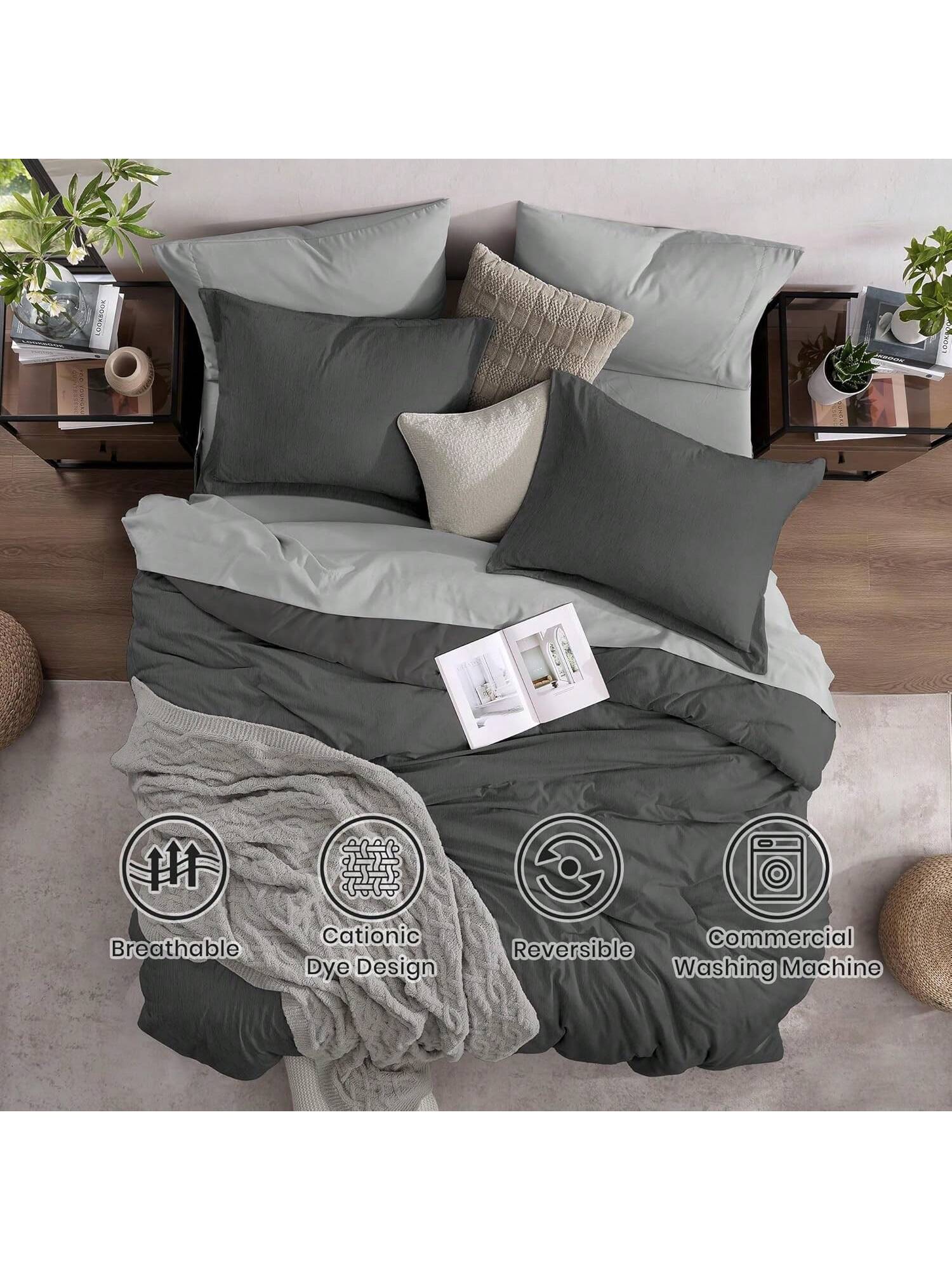 Melex Reversible Comforter Set, Bedding Sets 7 Pieces, Cationic Dyeing Bed In A Bag With Comforter, Sheets, Pillowcases & Shams