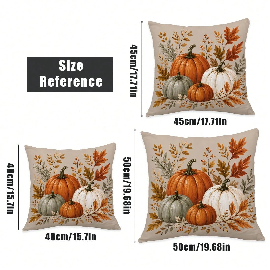 MEMNUN 4pcs Autumn Deep Brown & Light Beige Watercolor Multi-Color Pumpkin Print Pillow Covers [No Insert], 40*40cm/45*45cm/50*50cm, [Single-Sided Print] Polyester Material Welcome Fall Thankful Bless