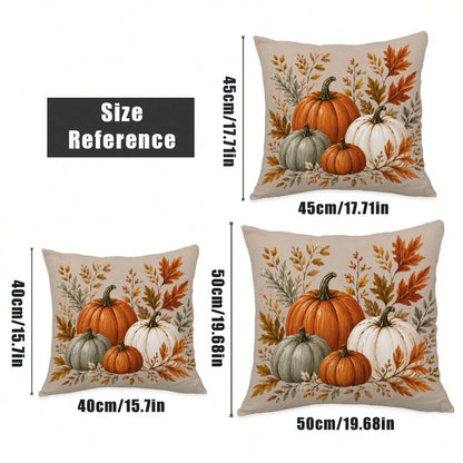 MEMNUN 4pcs Autumn Deep Brown & Light Beige Watercolor Multi-Color Pumpkin Print Pillow Covers [No Insert], 40*40cm/45*45cm/50*50cm, [Single-Sided Print] Polyester Material Welcome Fall Thankful Bless