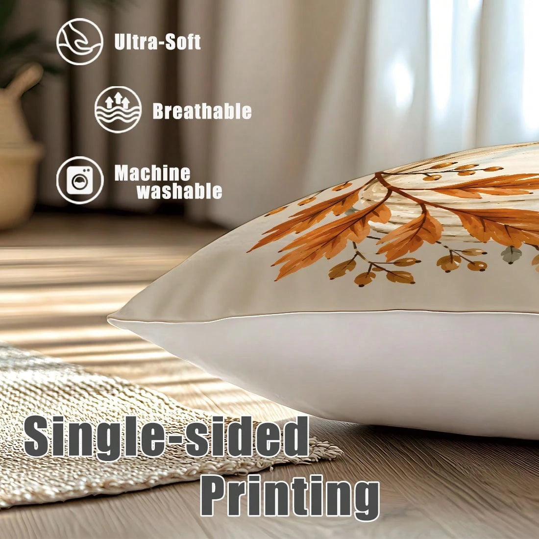 MEMNUN 4pcs Autumn Deep Brown & Light Beige Watercolor Multi-Color Pumpkin Print Pillow Covers [No Insert], 40*40cm/45*45cm/50*50cm, [Single-Sided Print] Polyester Material Welcome Fall Thankful Bless