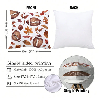 MEMNUN 4pcs Watercolor Dark Brown Football, Pumpkin And Leaf Text Print Pattern Polyester Pillow Covers Fall Autumn [Pillow Insert Not Included], 40*40cm/45*45cm/50*50cm, [Single-Sided Printing] Autum