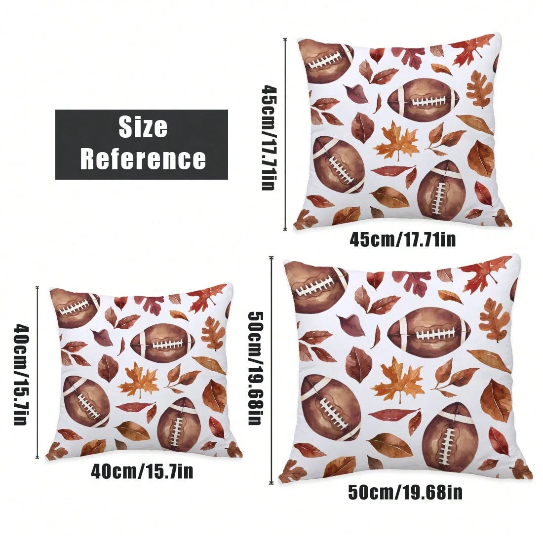 MEMNUN 4pcs Watercolor Dark Brown Football, Pumpkin And Leaf Text Print Pattern Polyester Pillow Covers Fall Autumn [Pillow Insert Not Included], 40*40cm/45*45cm/50*50cm, [Single-Sided Printing] Autum