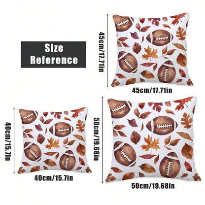 MEMNUN 4pcs Watercolor Dark Brown Football, Pumpkin And Leaf Text Print Pattern Polyester Pillow Covers Fall Autumn [Pillow Insert Not Included], 40*40cm/45*45cm/50*50cm, [Single-Sided Printing] Autum