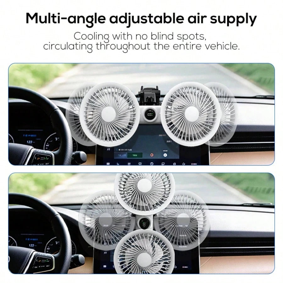 MeMO G14-19 2026 New Model Cooling Fan For Center Console Of Your Car,Three-Speed Adjustment, With A Display On The Vehicle-Mounted Fan, Featuring Two Separate Heads That Can Rotate 360°, Designed For