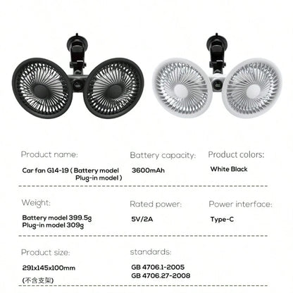 MeMO G14-19 2026 New Model Cooling Fan For Center Console Of Your Car,Three-Speed Adjustment, With A Display On The Vehicle-Mounted Fan, Featuring Two Separate Heads That Can Rotate 360°, Designed For