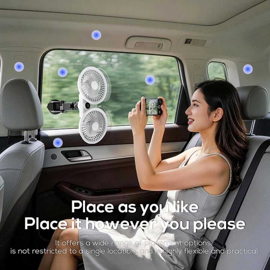 MeMO G14-19 2026 New Model Cooling Fan For Center Console Of Your Car,Three-Speed Adjustment, With A Display On The Vehicle-Mounted Fan, Featuring Two Separate Heads That Can Rotate 360°, Designed For