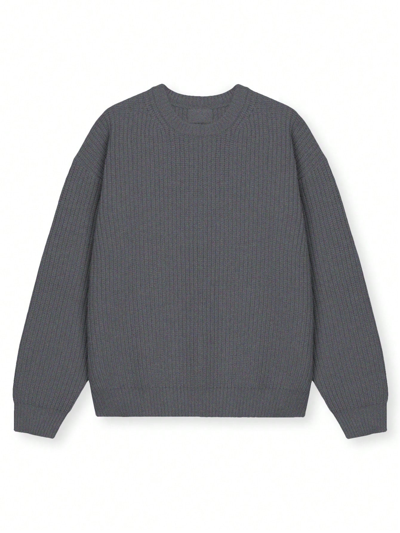 Men's Autumn/Winter Basic Solid Color Casual Fitted Lightweight Sheer Polyester Pique Texture Niche Design Long Sleeve Drop Shoulder Crew Neck Pullover Sweater