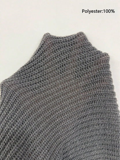 Men's Autumn/Winter Basic Solid Color Casual Fitted Lightweight Sheer Polyester Pique Texture Niche Design Long Sleeve Drop Shoulder Crew Neck Pullover Sweater